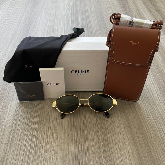 NWT Celine Triomphe Metal 01 Sunglasses Gold - Picture 1 of 11